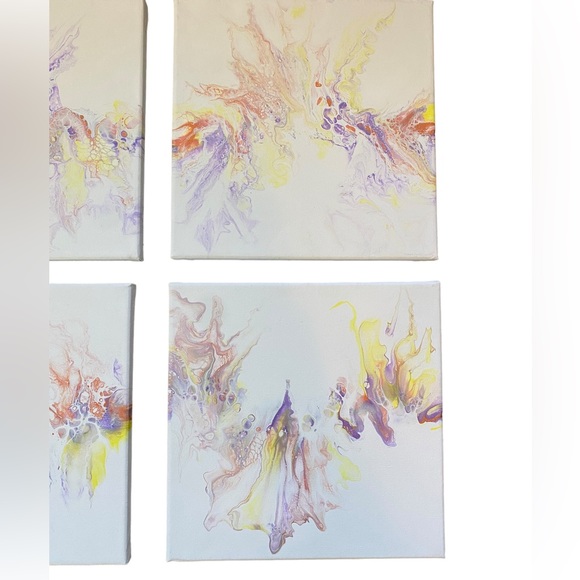 Set of 4 acrylic paint pouring custom canvas art blow out hair dryer art - Picture 3 of 8